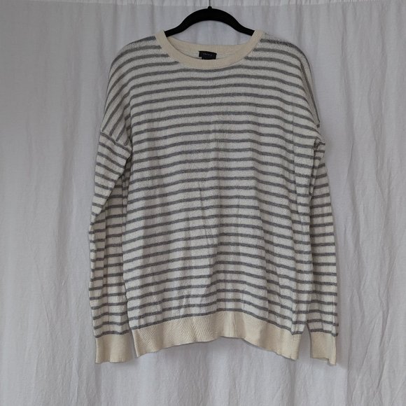 Theory Striped Grey White Crewneck Sweater Size Large - Picture 4 of 12